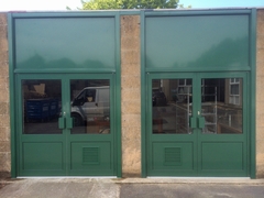 green doors and frame